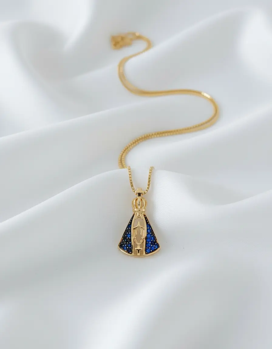 Colar + Pingente Nossa Senhora Aparecida Banhado A Ouro 18k