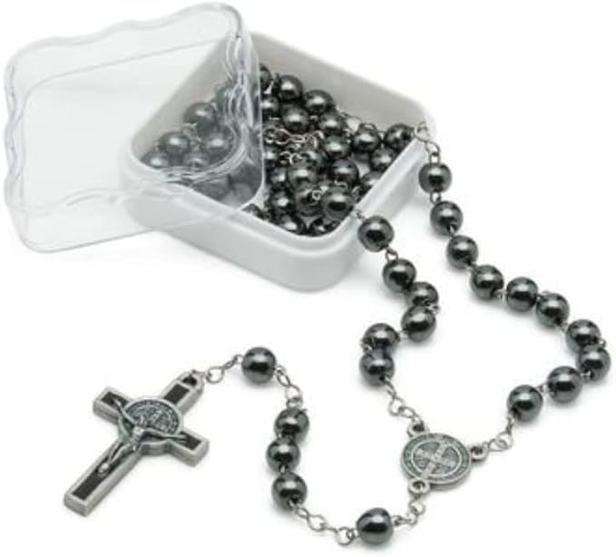 Terço Hematita 6mm Inox São Bento