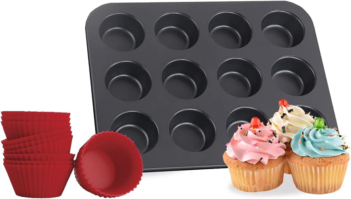 Forma para Cupcake e Muffin - Assadeira com 12 Cavidades Antiaderente,