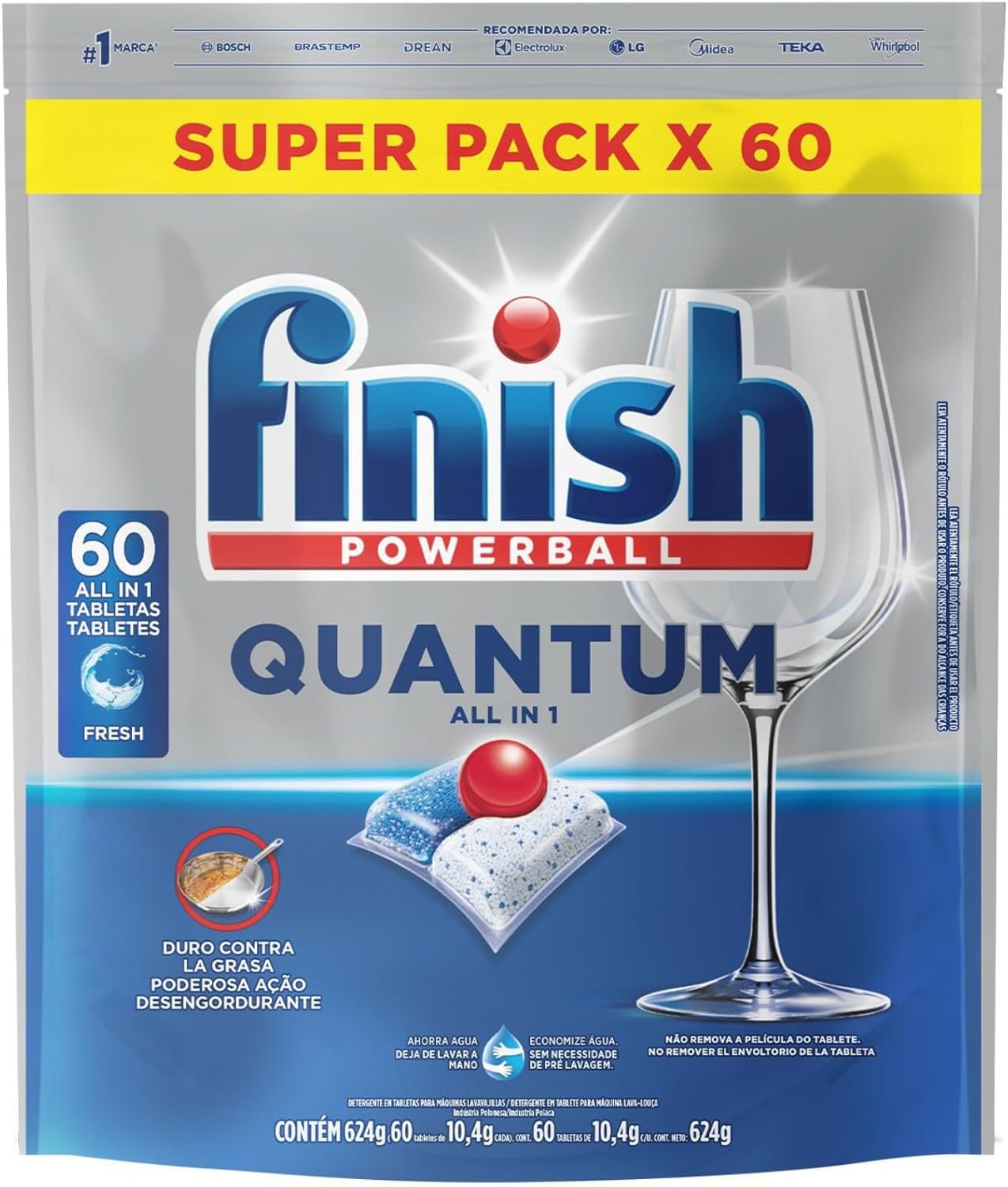 Detergente para Lava Louças Finish Powerball Quantum em Tabletes, 60 Tabletes
