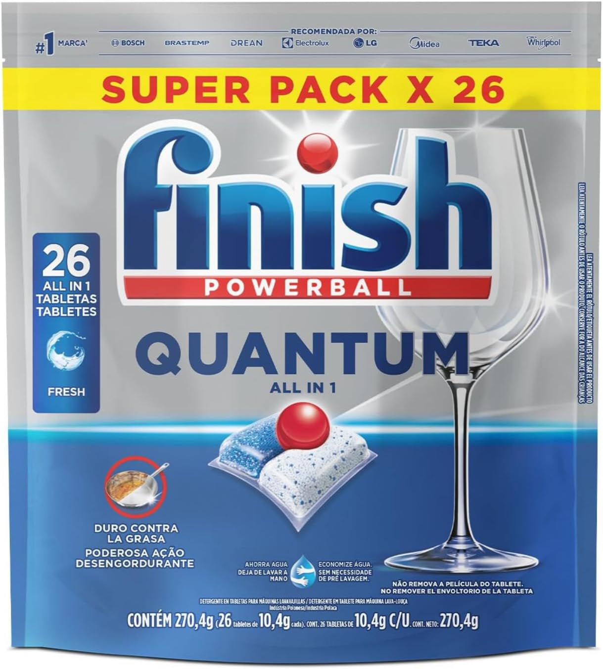 Detergente para Lava Louças Finish Quantum em Tabletes, 26 unidades | All in 1