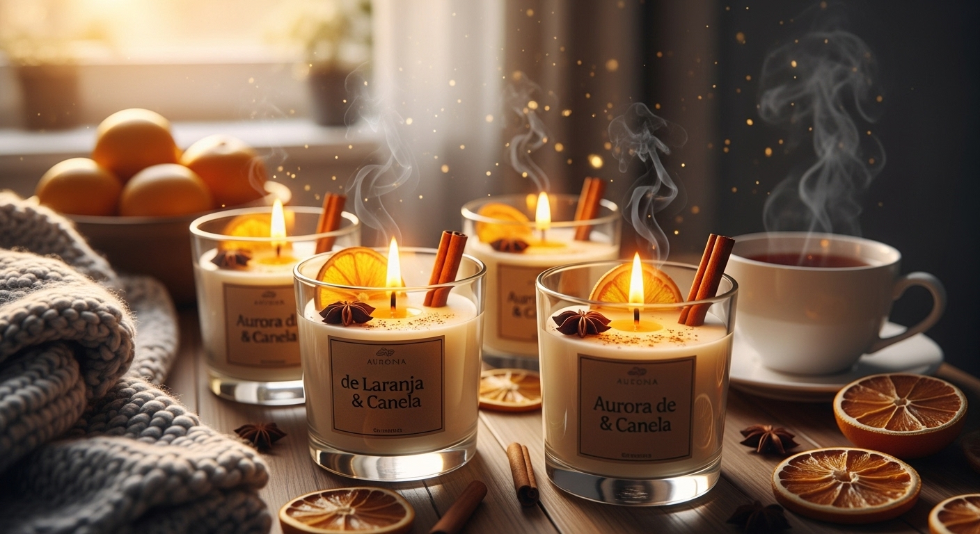 Vela Aurora de Laranja &amp; Canela — O Toque Dourado Que Transforma Sua Casa em um Refúgio Aconchegante
